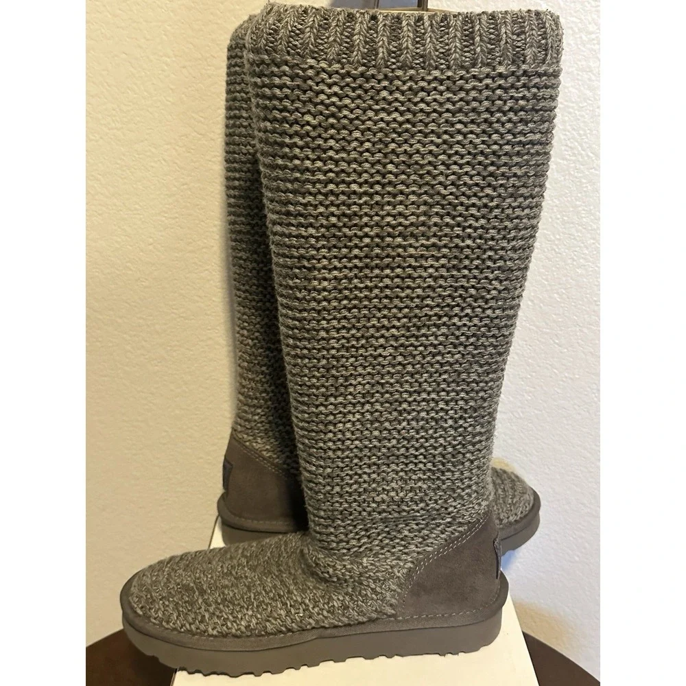 New‎ UGG Australia Purl Cardy Knit Winter Boots UGGPURE Womens's US 6 EU 37 Gray